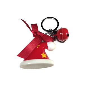 Santa Hat Ribbon Bell Keychain Purse Clip Christmas
